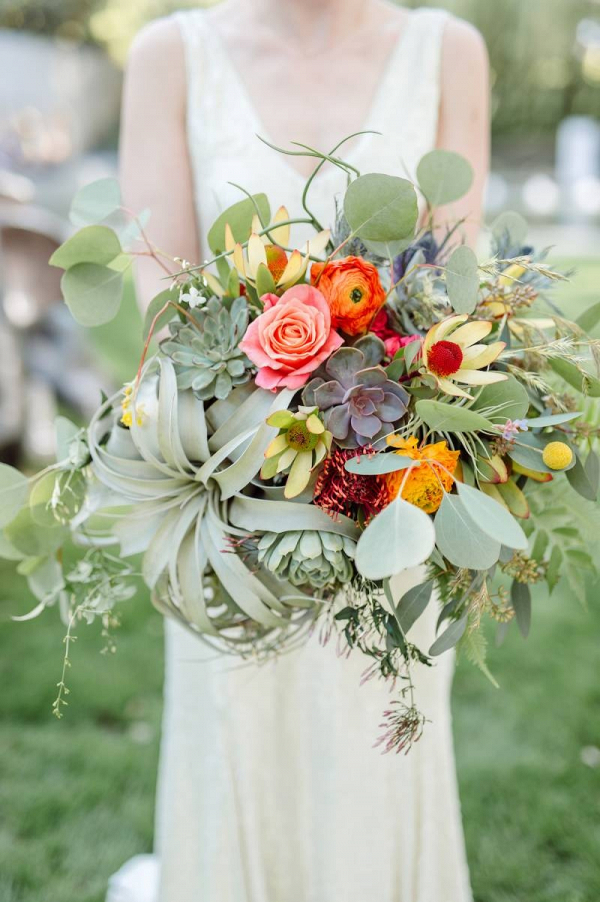 Boho bridal bouquet with succulents and air plants