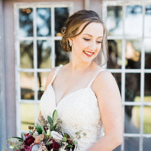 Bride with burgundy bouquet