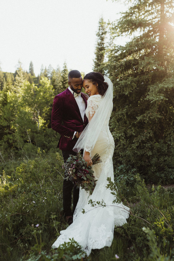 Chic mountain bride and groom