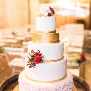 Blush and gold wedding cake