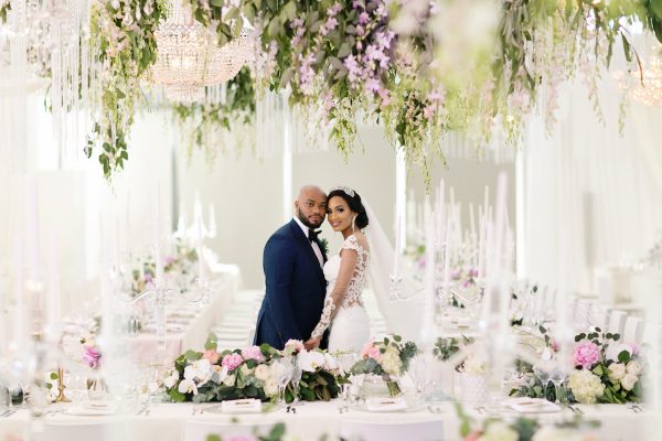 Suspended floral reception on Aisle Perfect