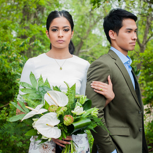Tropical greenery wedding details