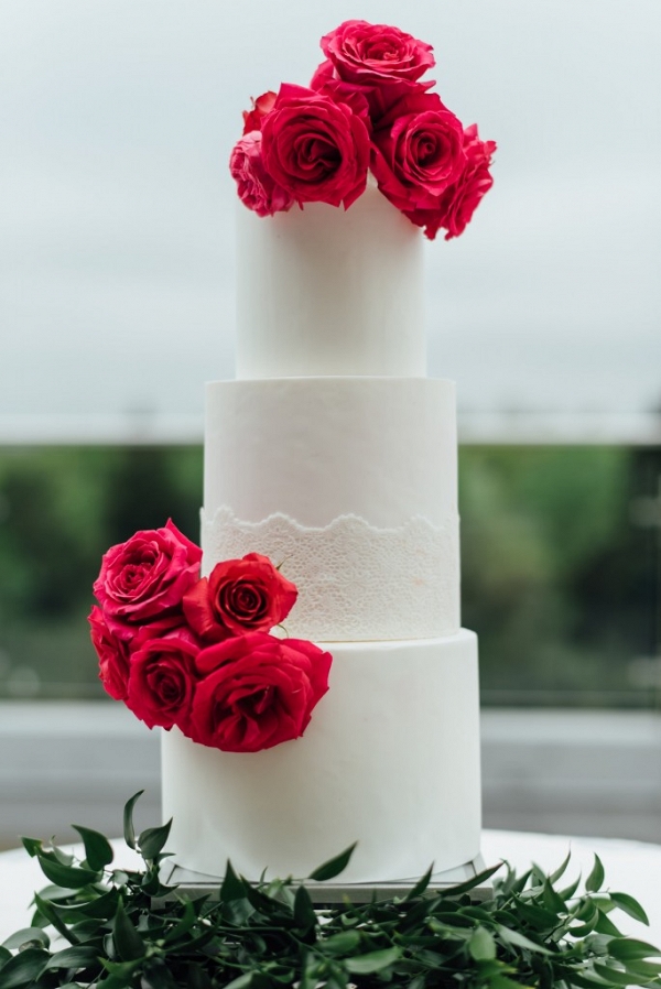 Three Tier White Wedding Cake-with Pink Flowers