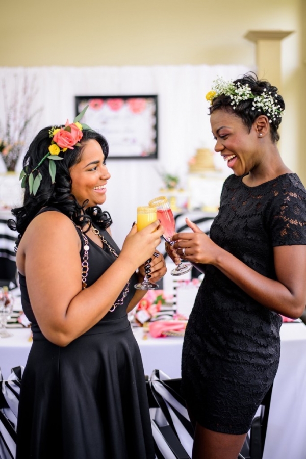 Black Bridesmaids with Floral Crowns at Pancakes and Mimosas Bridal Shower