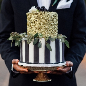 Black White and Gold Two Tier Cake