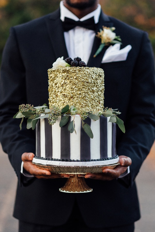 Black White and Gold Two Tier Cake