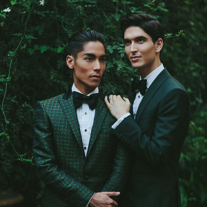 Grooms in green suits