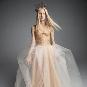Gold lace and tulle Vera Wang wedding dress