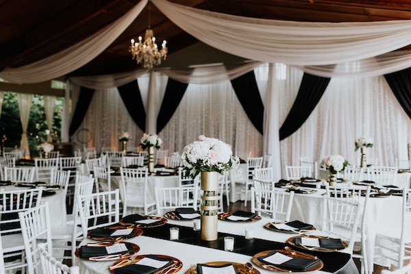 Black and white wedding reception