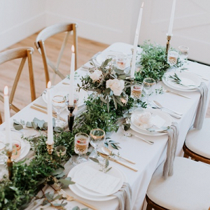 Elegant white and greenery tablescape