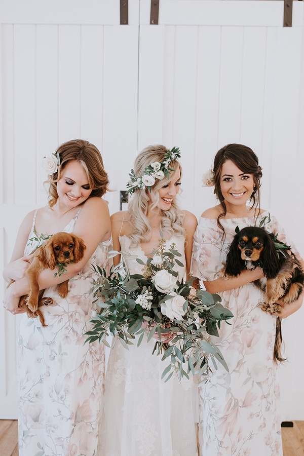 Bridesmaids with puppies
