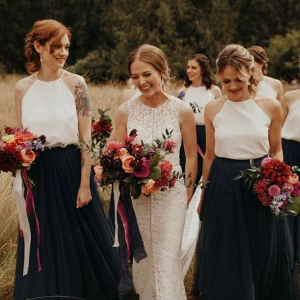 Bridesmaids in navy and white separates 