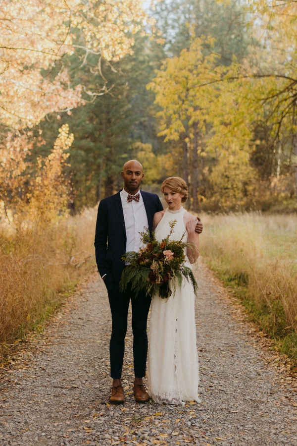 Fall bride and groom