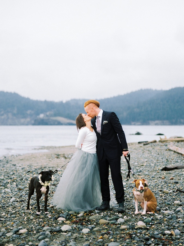 Romantic PNW engagement session with dogs