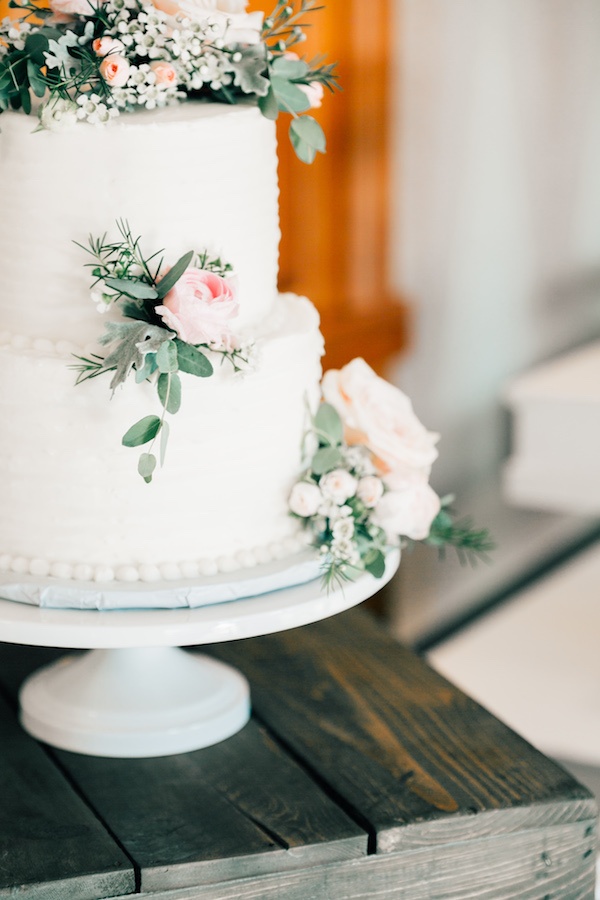 Blush and white wedding cake