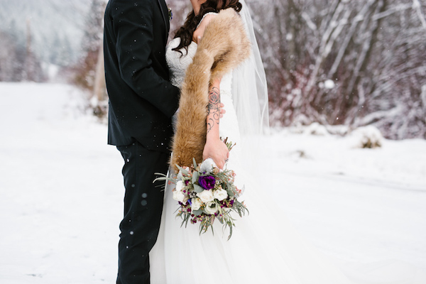 Snowy bride and groom