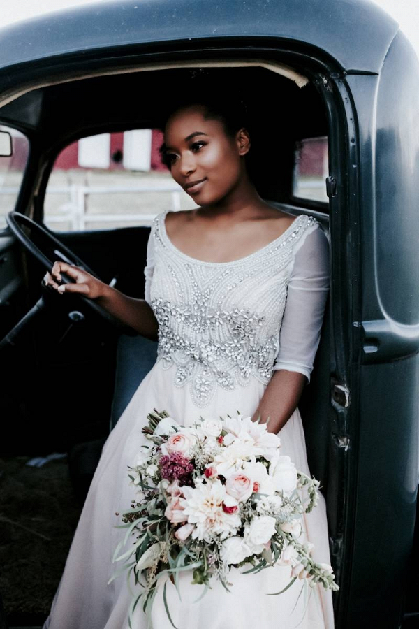 Bride in vintage truck