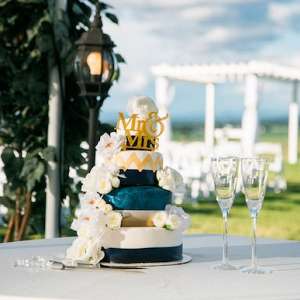 Teal and gold wedding cake