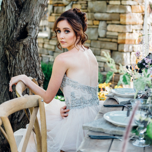 Bride in Beaded Gown at Foraged Table