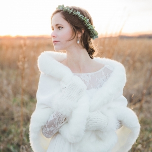Winter Bride with Faux Fur Wrap and Mittens