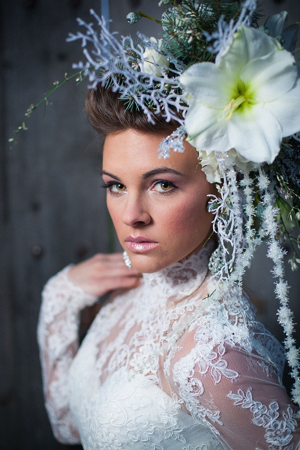 Bride with Opulent and Oversized Floral Headpiece