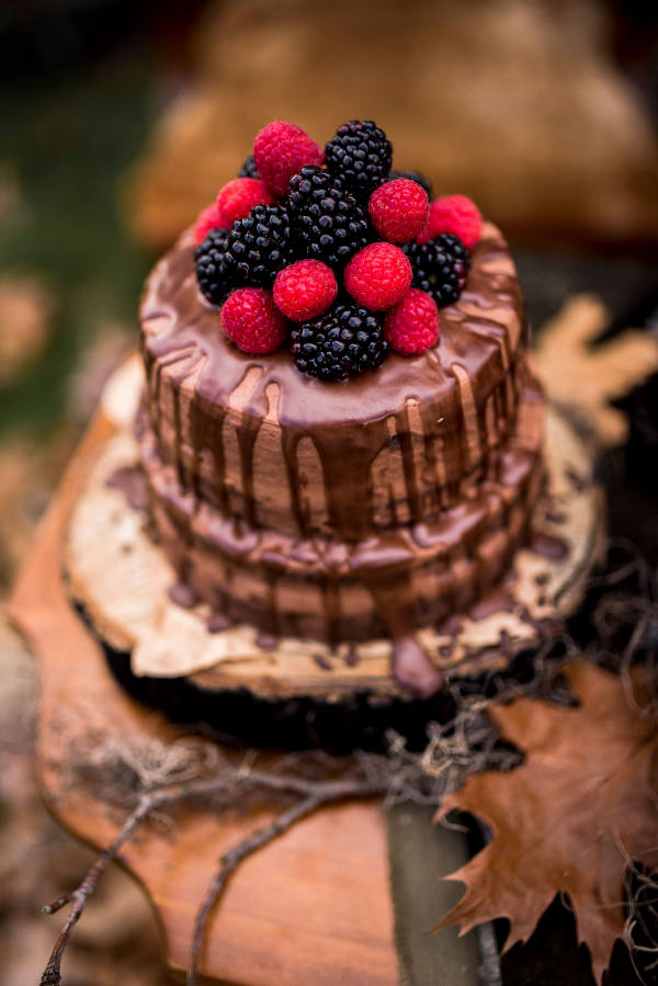 Naked Chocolate Drip Cake with Berries