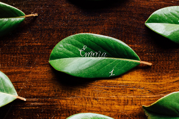 Leaf Place Card with Calligraphy