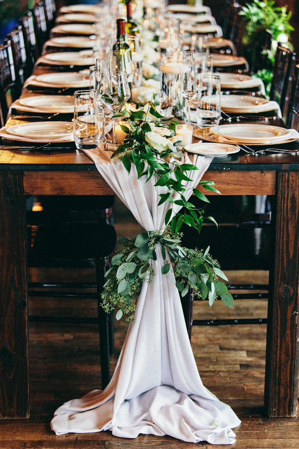 Communal Table with Greenery Table Runner