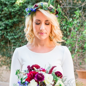 Bride with Winter Bouquet and Floral Crown