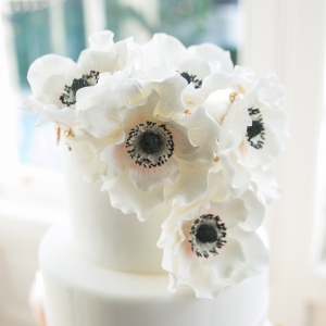 White Anemone Topped Wedding Cake