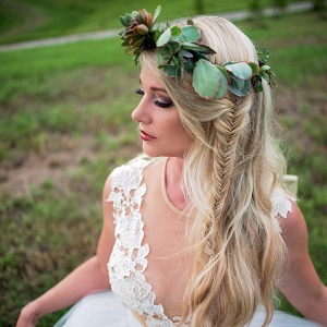 Boho Bride With A Succulent Crown And Fishtail Braid