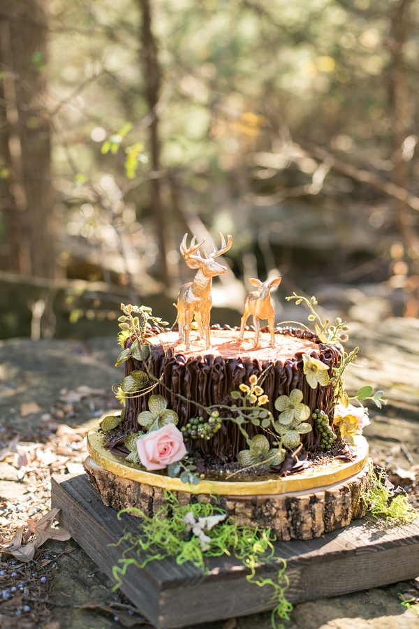 Rustic Wedding Cake with Golden Deer Cake Toppers
