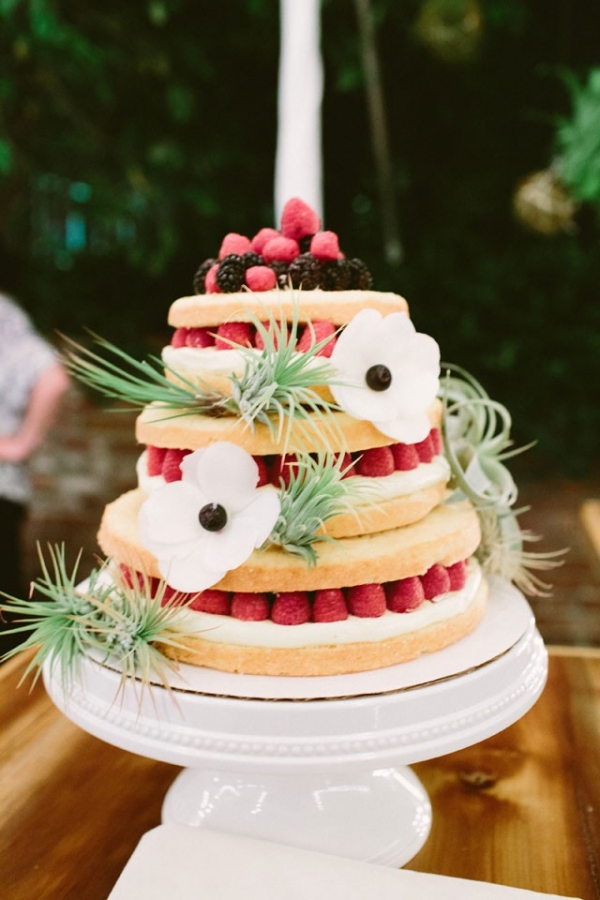 Layered Naked Wedding Cake With Berries