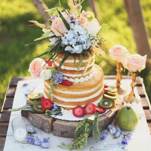 Naked Cake Decorated with Berries and Flowers