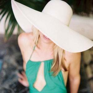 Emerald Green Swimsuit and Straw Hat