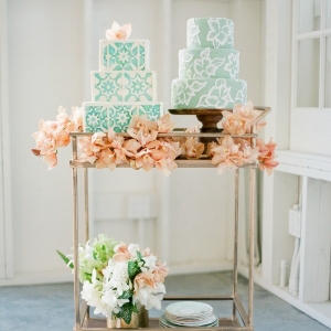 Two Blue and White Wedding Cakes 