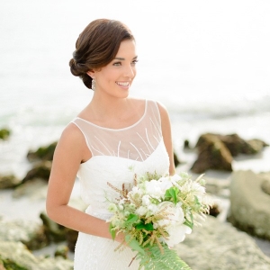 Elegant Beach Bride With Organic Bouquet | Rustic White Photography