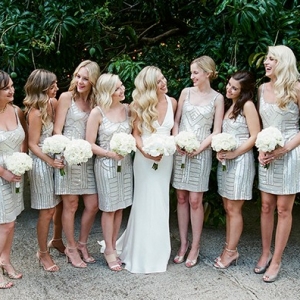 Bride and Bridesmaids in Silver Dresses