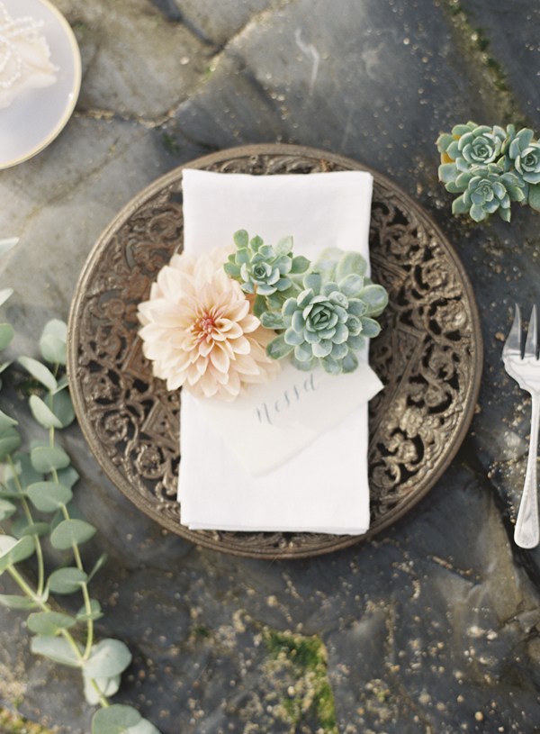 Place Setting With Calligraphy Place Card and Flowers