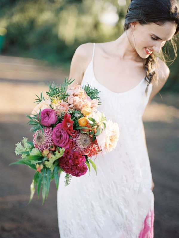 Bride with Colorful, Tropical Bouquet