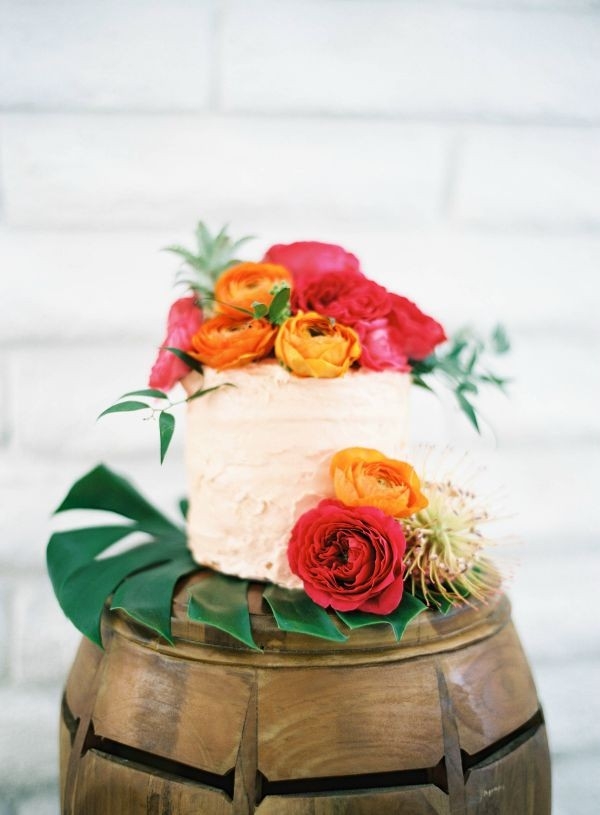 Tropical Wedding Cake With Colorful Flowers