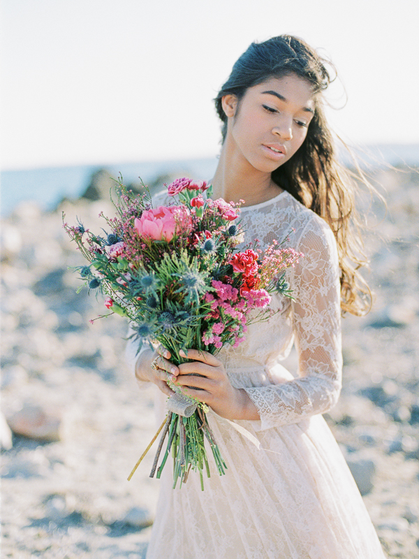Bride with Colorful Bouquet on the Beach