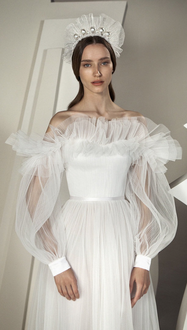 Ruffled wedding dress by Alon Livné