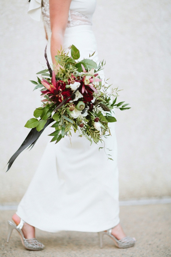 Deep Red and Green Wedding Bouquet