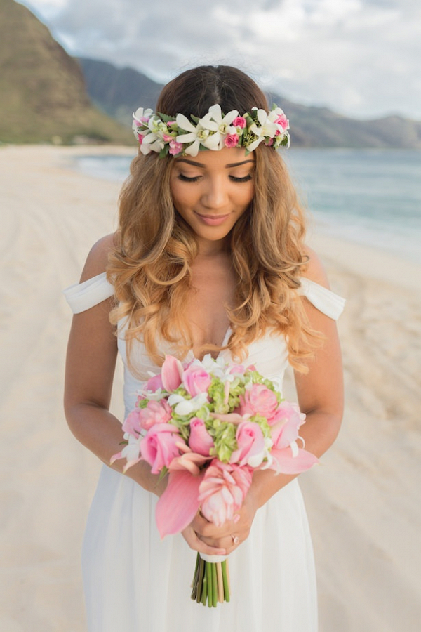 Hawaii bride with floral crown