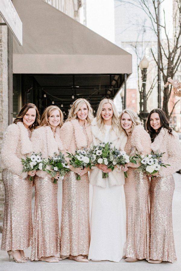 Rose gold sequin bridesmaid dresses