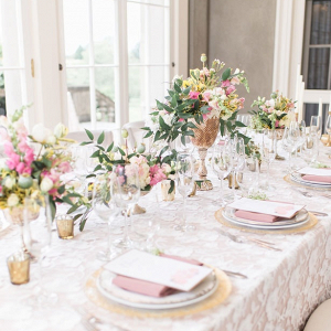 Pink and gold wedding tablescape