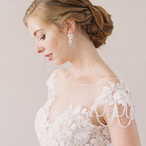 Lace off the shoulder wedding dress from Evelyn Bridal