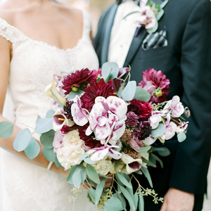 Purple and burgundy bridal bouquet