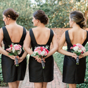 Bridesmaids in short black dresses on Belle the Magazine